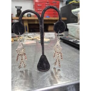 Vintage Silver Clown Earrings Folk Art Dangling Drop‎ Whimsical
